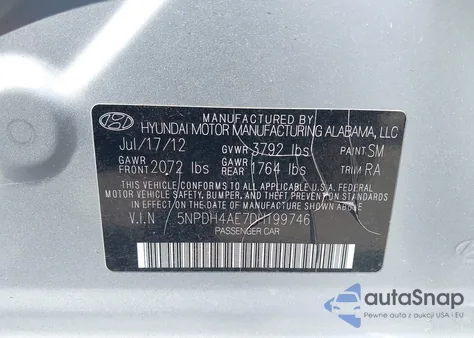 2013 Hyundai Elantra Gls из США, поврежденный, VIN 5NPDH4AE7DH199746